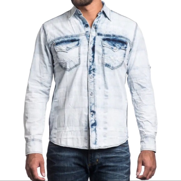 Affliction Men's Button Down Shirt Take A Swing Embroidered Biker - Picture 2 of 8